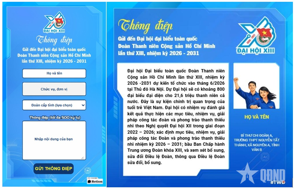 Gửi thông điệp tới Đại hội Đoàn toàn quốc lần thứ XIII qua công cụ Chatbot